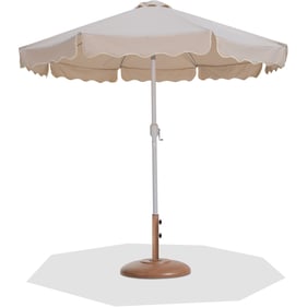 Meridian Furniture Amalfi Beige Cream Piping Teak Umbrella with Round Base ...