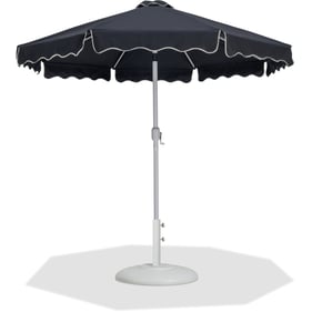 Meridian Furniture Amalfi Black Fabric Cream White Patio Umbrella with Base...