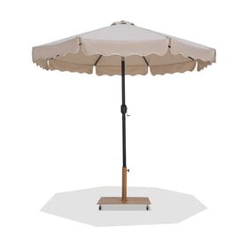 Meridian Furniture Amalfi Beige Fabric Cream Teak Umbrella with  Base Sets