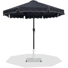 Meridian Furniture Amalfi Black Fabric Cream Matte White Patio Umbrella wit...