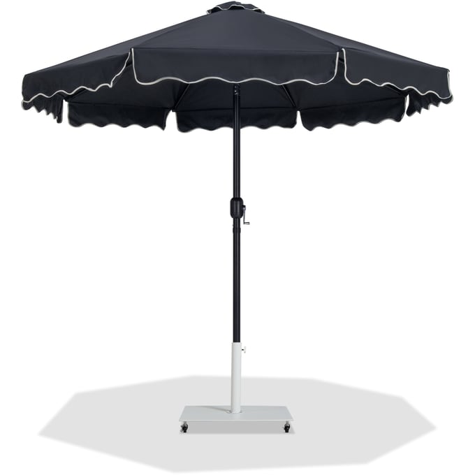 Meridian Furniture Amalfi Black Fabric Cream Matte White Patio Umbrella with Base Sets MRD-55019BLACK-AW