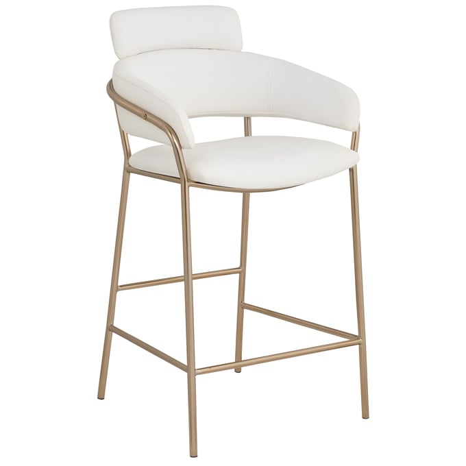 Meridian Furniture Yara Cream Vegan Leather Gold Counter Height Stool MRD-550CREAM-C