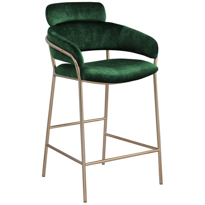 Meridian Furniture Yara Green Velvet Gold Counter Height Stool MRD-550GREEN-C