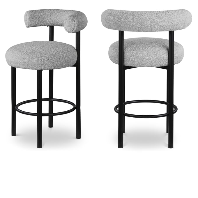 2 Meridian Furniture Bordeaux Grey Boucle Stools MRD-551GREY-C