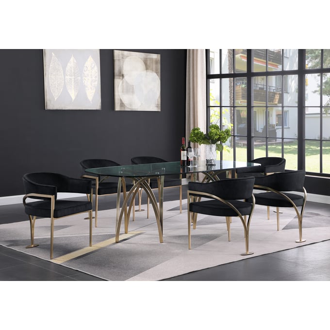 Meridian Furniture Madelyn Black Velvet Gold 7pc Dining Room Set MRD-553-T-DR-S3