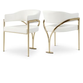 2 Meridian Furniture Madelyn Cream Vegan Leather Gold Dining Chairs