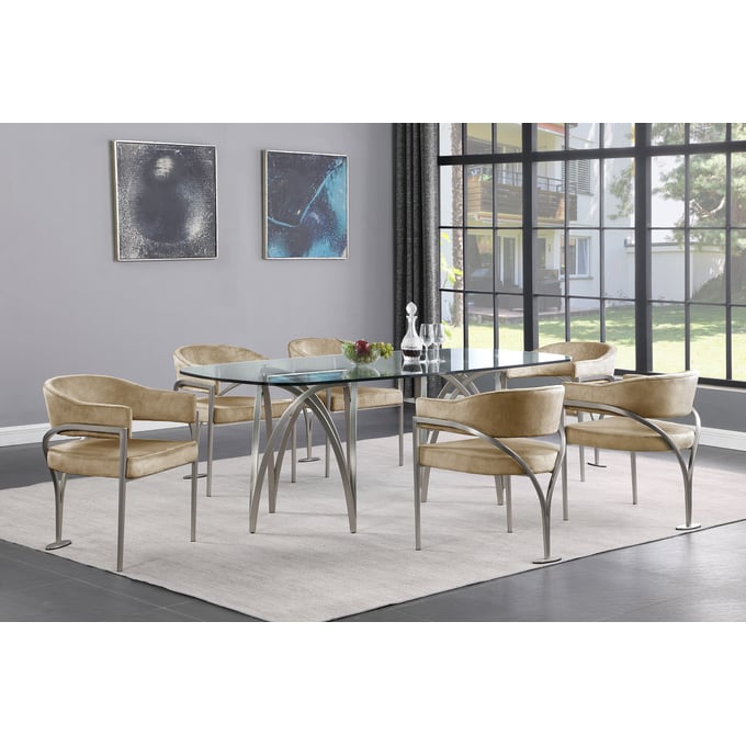 Meridian Furniture Madelyn Beige Silver 7pc Dining Room Set MRD-554-T-DR-S1