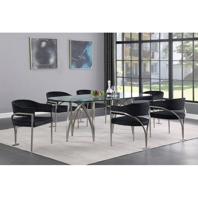 Meridian Furniture Madelyn Black Silver 7pc Dining Room Set MRD-554-T-DR-S2