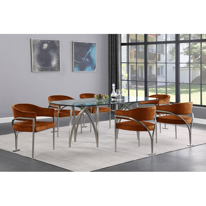 Meridian Furniture Madelyn Cognac Silver 7pc Dining Room Set MRD-554-T-DR-S3