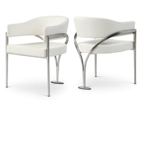 2 Meridian Furniture Madelyn Cream Vegan Leather Silver Dining Chairs