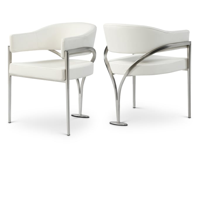 2 Meridian Furniture Madelyn Cream Vegan Leather Silver Dining Chairs MRD-554Cream-C