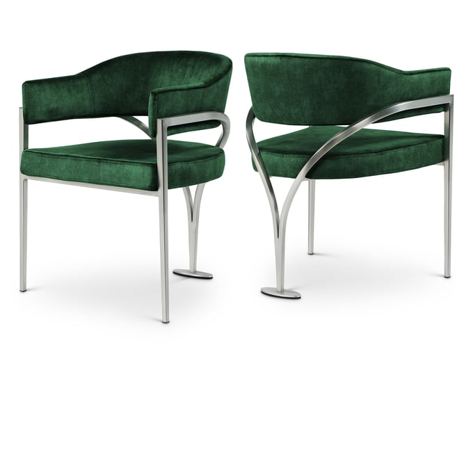 2 Meridian Furniture Madelyn Green Silver Dining Chairs MRD-554GREEN-C