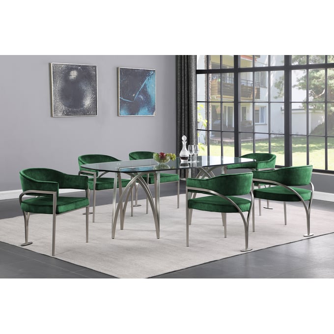 Meridian Furniture Madelyn Green Silver 7pc Dining Room Set MRD-554-T-DR-S4