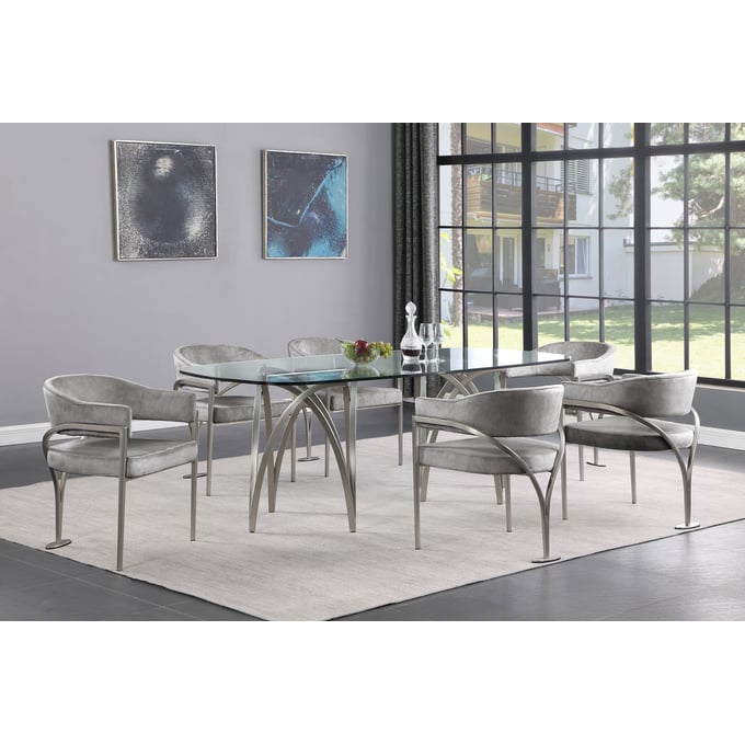 Meridian Furniture Madelyn Grey Silver 7pc Dining Room Set MRD-554-T-DR-S5