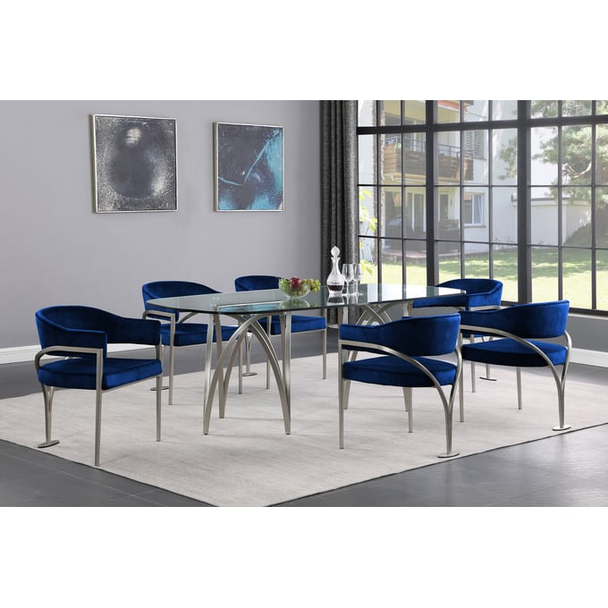 Meridian Furniture Madelyn Navy Silver 7pc Dining Room Set MRD-554-T-DR-S6