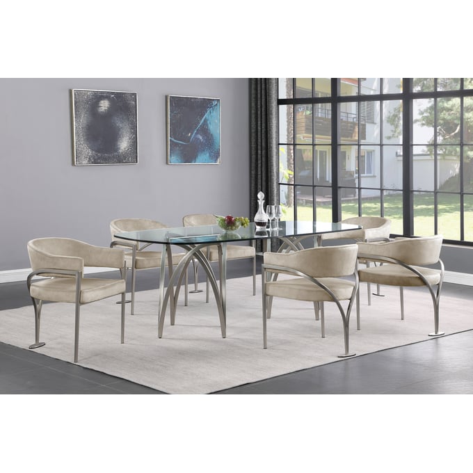 Meridian Furniture Madelyn Stone Silver 7pc Dining Room Set MRD-554-T-DR-S7