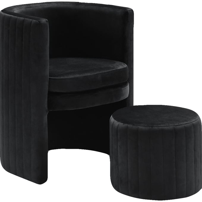 Meridian Furniture Selena Black Velvet Accent Chair and Ottoman Set MRD-555BLACK