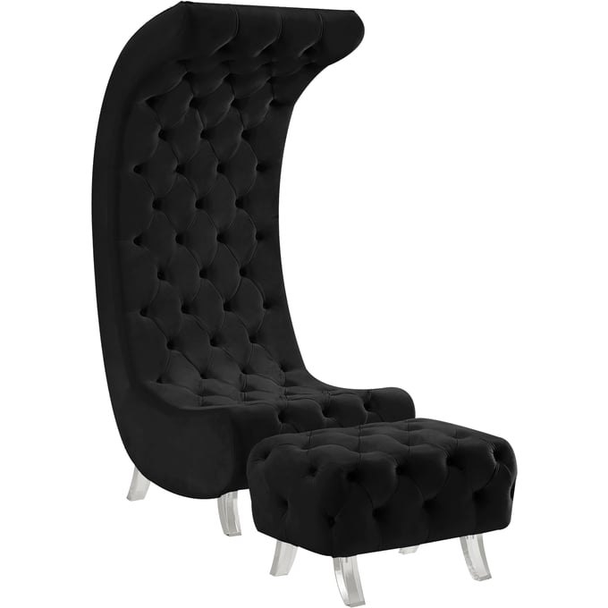 Black velvet 2024 chair with ottoman