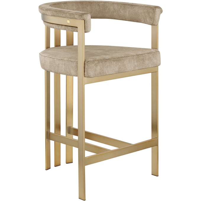 2 Meridian Furniture Marcello Beige Velvet Counter Height Stools MRD-596BEIGE-C