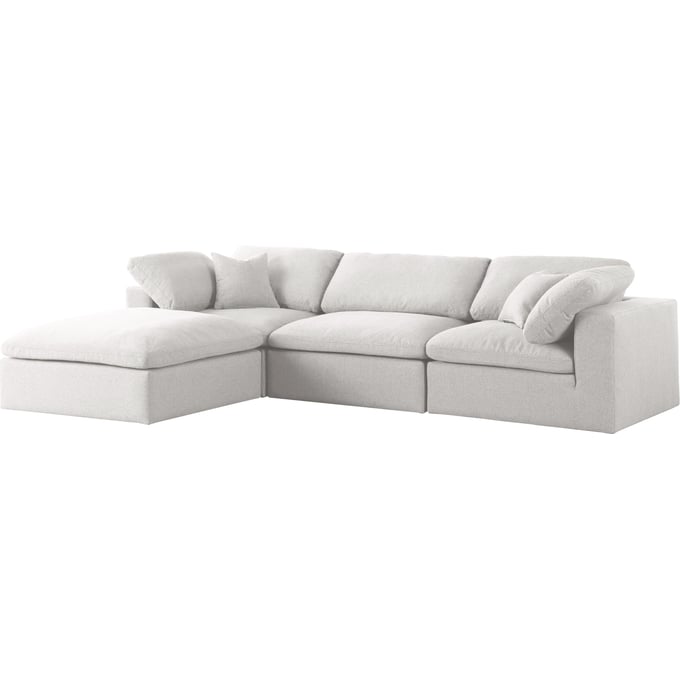 Meridian Furniture Serene Cream Fabric Modular 4pc Sectional with Ottoman MRD-601CREAM-SEC4A