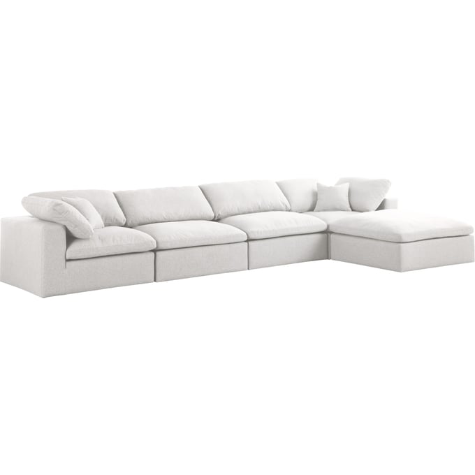 Meridian Furniture Serene Cream Fabric Modular 5pc Sectional with Ottoman MRD-601CREAM-SEC5A