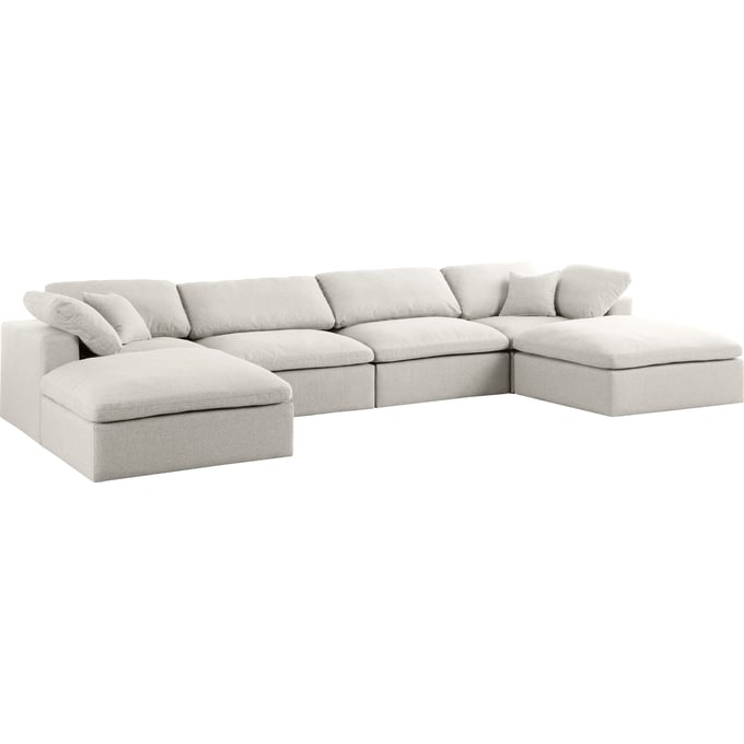 Meridian Furniture Serene Cream Modular 6pc Sectional with 2 Ottomans MRD-601CREAM-SEC6B