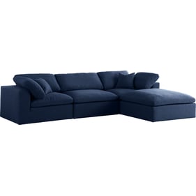 Meridian Furniture Serene Navy Fabric Modular 4pc Sectional with Ottoman