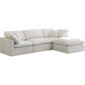 Meridian Furniture Plush Cream Velvet Modular 4pc Sectional with Ottoman