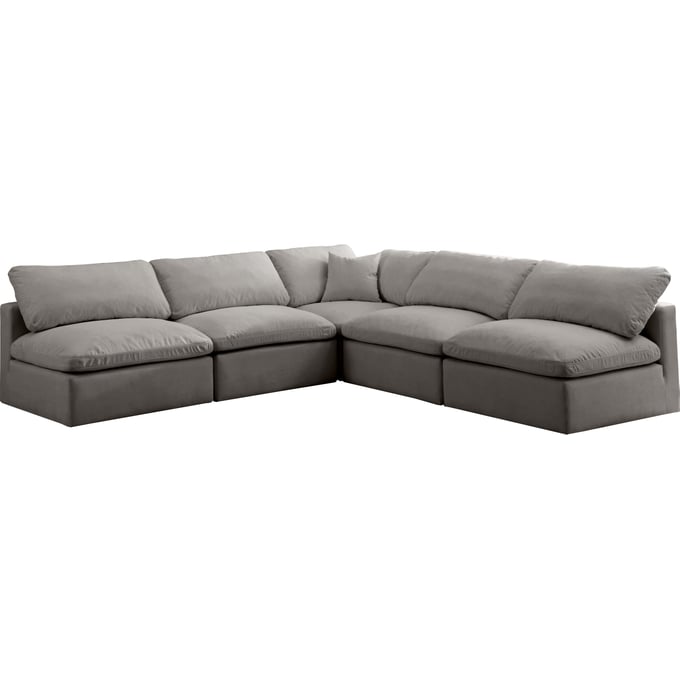 Meridian Furniture Plush Grey Velvet Modular 5pc Sectional MRD-602GREY-SEC5B