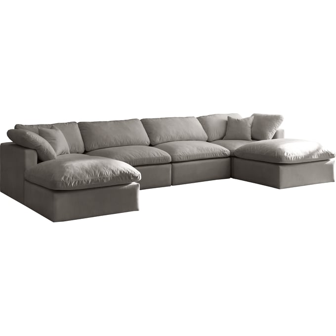 Meridian Furniture Plush Grey Modular 6pc Sectional with 2 Ottomans MRD-602GREY-SEC6B