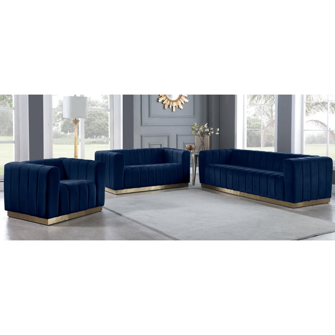 Meridian Furniture Marlon Navy 3pc Living Room Set MRD-603-LR-S5