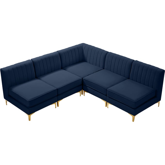 Meridian Furniture Alina Navy Velvet Modular 5pc Sectional MRD-604NAVY-SEC5A