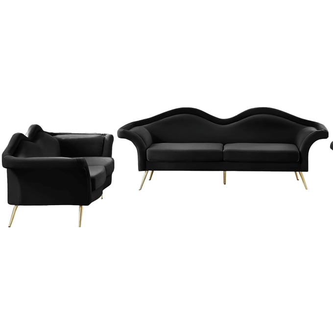 Meridian Furniture Lips Black Velvet 2pc Living Room Set MRD-607Black-LR-S1