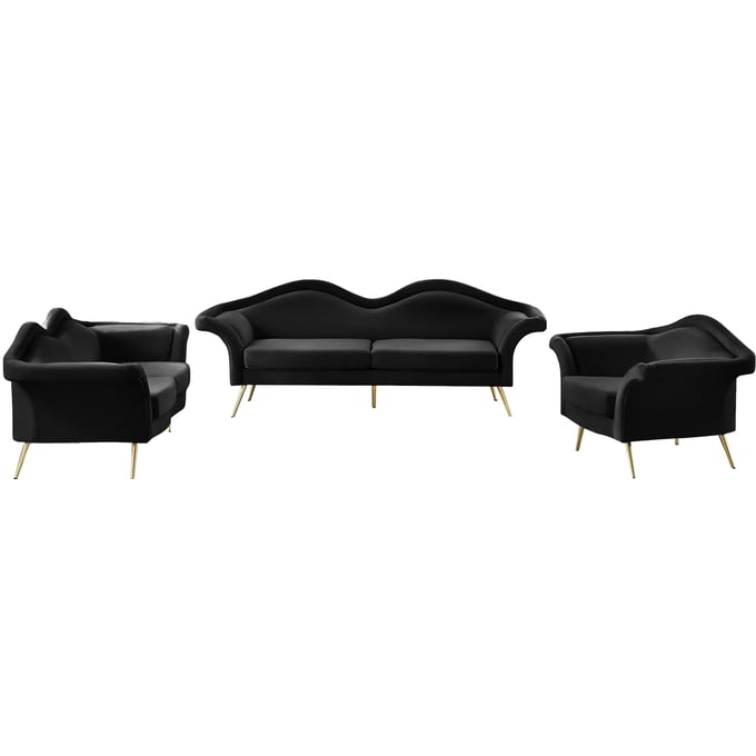 Meridian Furniture Lips Black Velvet 3pc Living Room Set MRD-607Black-LR-S2