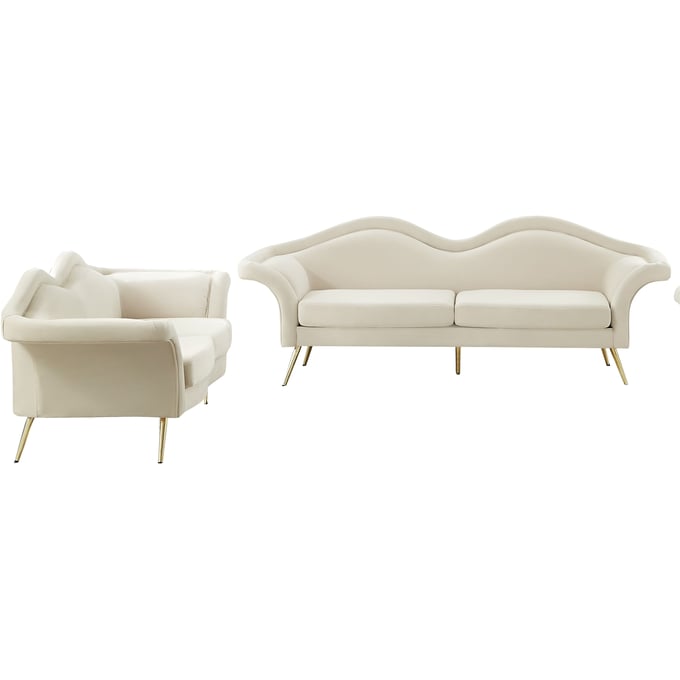 Meridian Furniture Lips Cream Velvet 2pc Living Room Set MRD-607Cream-LR-S1