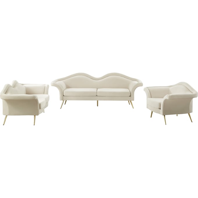 Meridian Furniture Lips Cream Velvet 3pc Living Room Set MRD-607Cream-LR-S2