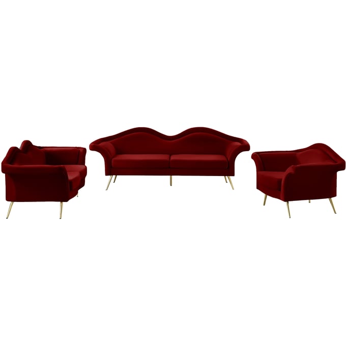 Meridian Furniture Lips Red Velvet 3pc Living Room Set MRD-607Red-LR-S2