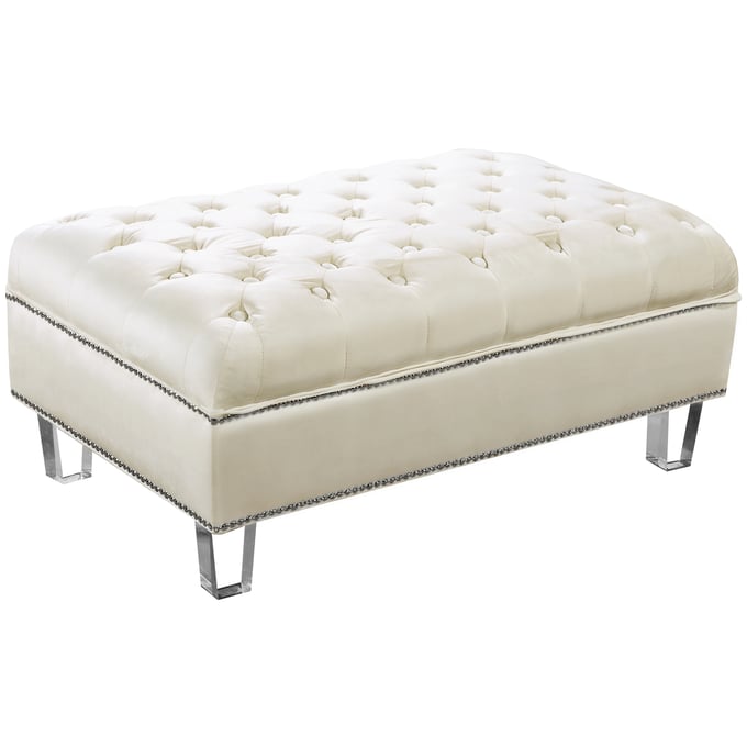 Meridian Furniture Lucas Cream Velvet Ottoman MRD-609CREAM-OTT