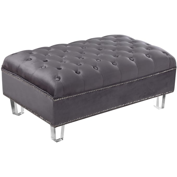 Meridian Furniture Lucas Grey Velvet Ottoman MRD-609GREY-OTT