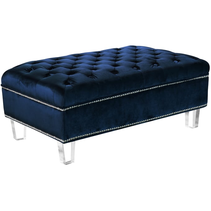 Meridian Furniture Lucas Navy Velvet Ottoman MRD-609NAVY-OTT