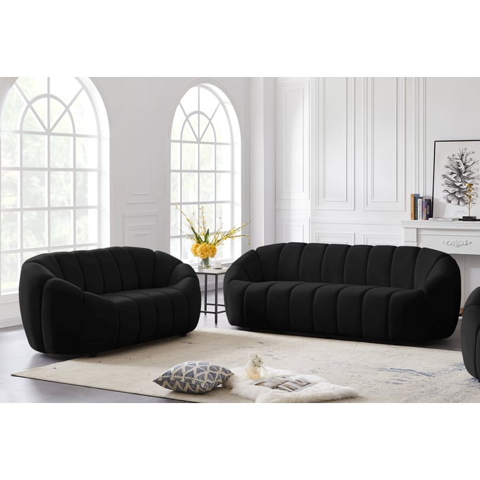 Meridian Furniture Elijah Black Velvet 2pc Living Room Set MRD-613Black-LR-S1