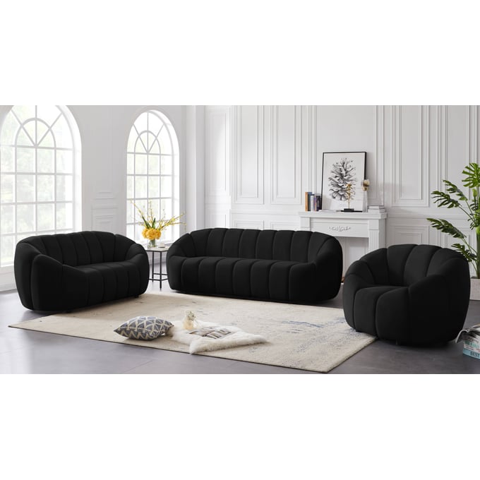 Meridian Furniture Elijah Black Velvet 3pc Living Room Set MRD-613Black-LR-S2