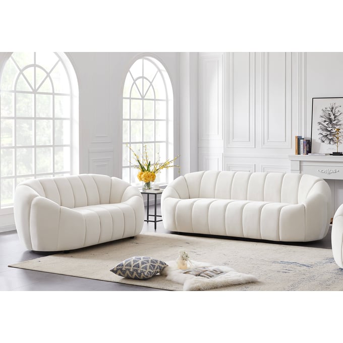 Meridian Furniture Elijah Cream Velvet 2pc Living Room Set MRD-613Cream-LR-S1