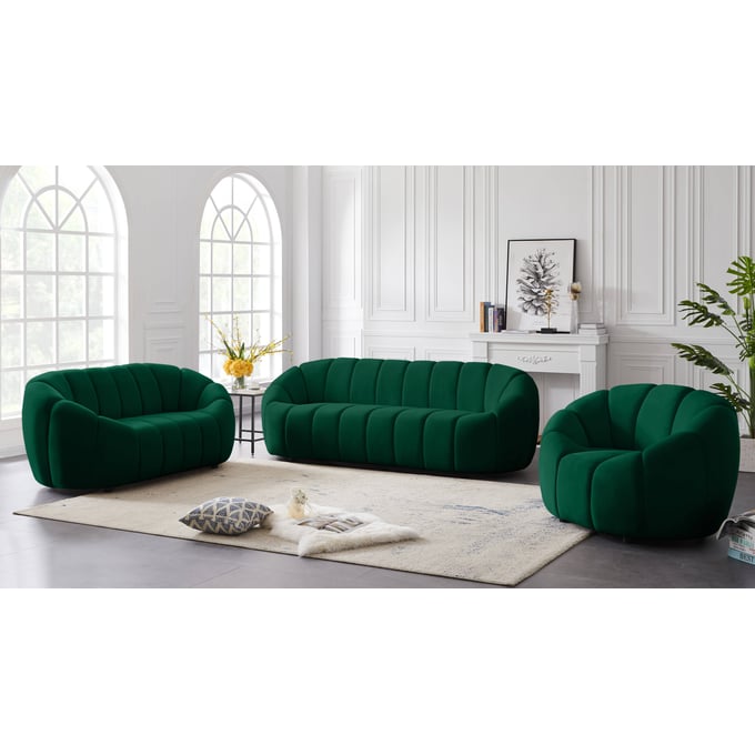 Meridian Furniture Elijah Green Velvet 3pc Living Room Set MRD-613Green-LR-S2