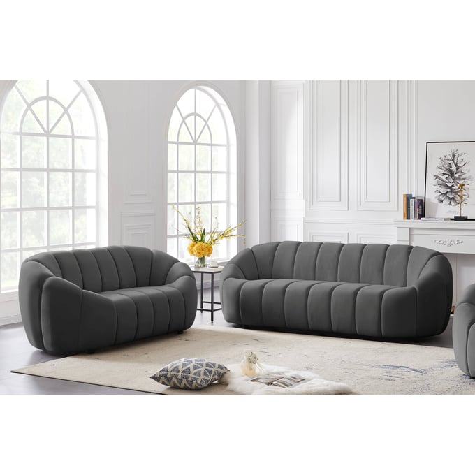 Meridian Furniture Elijah Grey Velvet 2pc Living Room Set MRD-613Grey-LR-S1