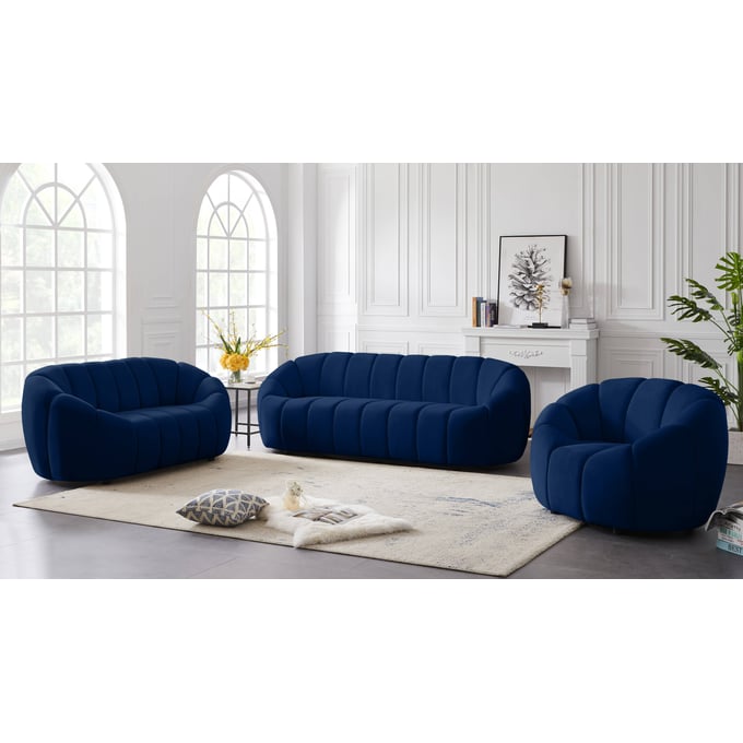 Meridian Furniture Elijah Navy Velvet 3pc Living Room Set MRD-613Navy-LR-S2