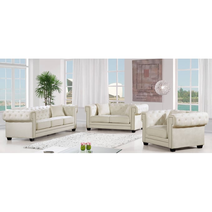 Meridian Furniture Bowery Cream 3pc Living Room Set MRD-614-CRM-LR-SET1