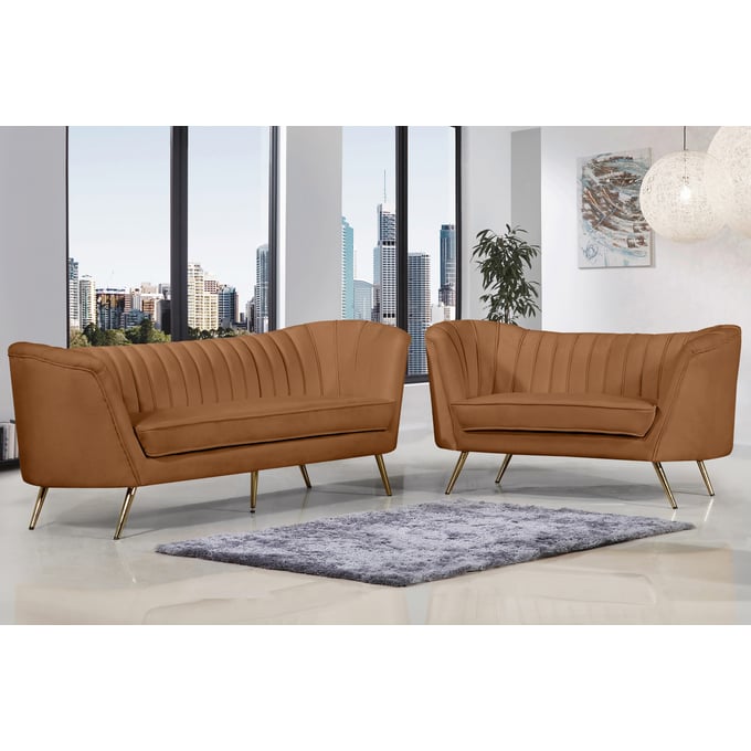 Meridian Furniture Margo Saddle Velvet 2pc Living Room Set MRD-622SADDLE-LR-S1