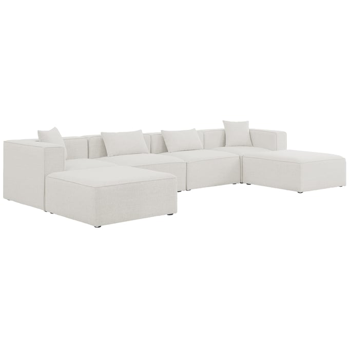 Meridian Furniture Cube Cream 6pc Modular Sectional with 2 Ottomans MRD-630CREAM-SEC6B