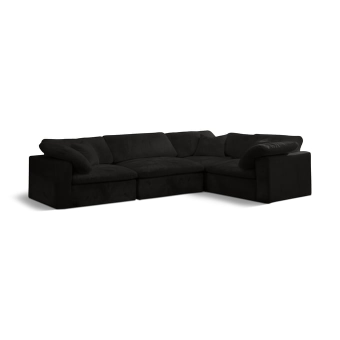 Meridian Furniture Cozy Black Velvet 4pc Modular Sectional MRD-634BLACK-SEC4C